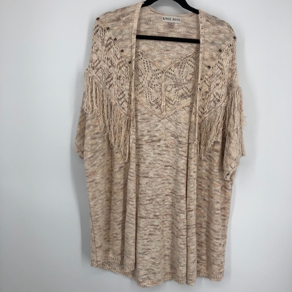 Knox Rose Womens Cardigan Size M Western Fringe Boho Open Front Crochet Dolman - Picture 1 of 12
